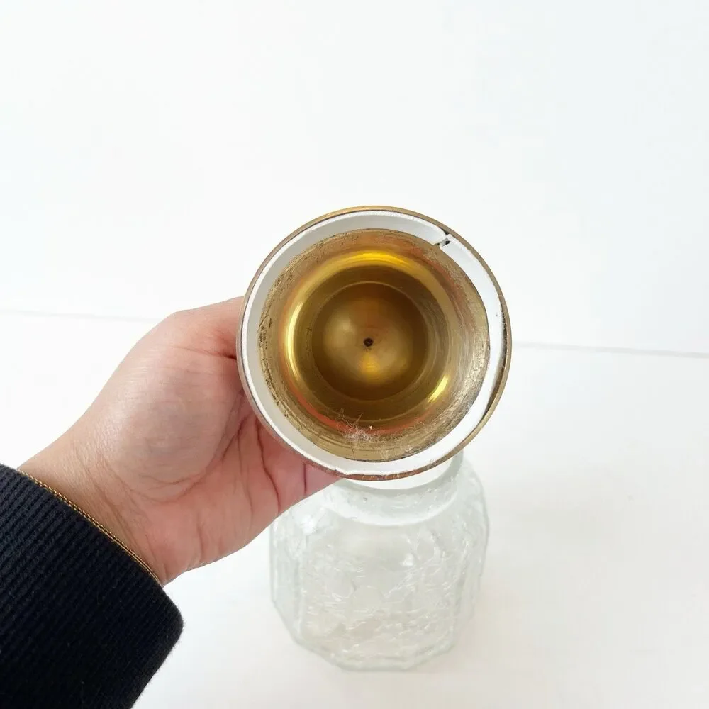 Vintage 1980s Croscill Home Saxony Gold Lid Crackle Glass Jar 5.5 in Storage